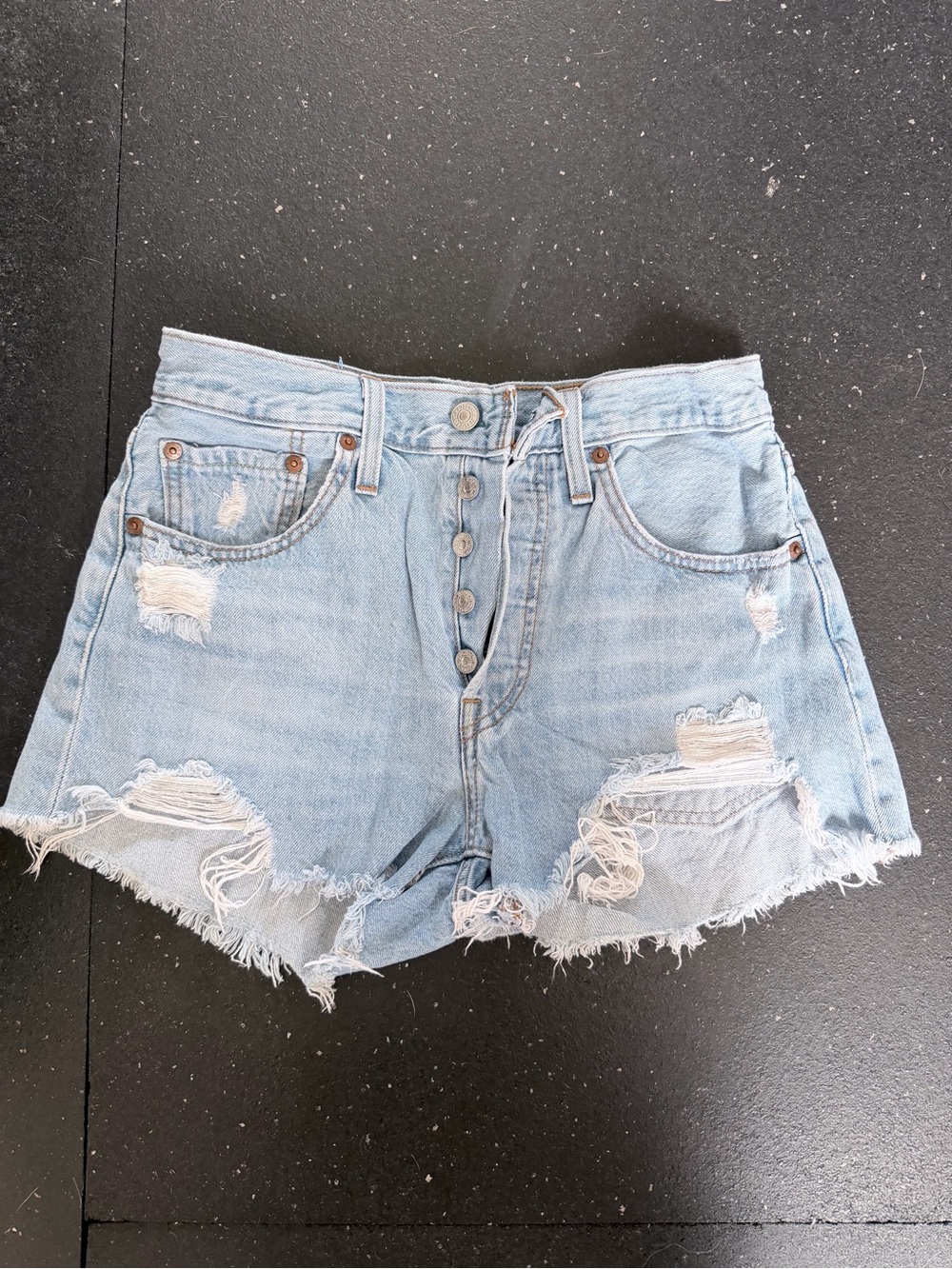 Levi’s Blue Distressed High-Waist Denim Shorts